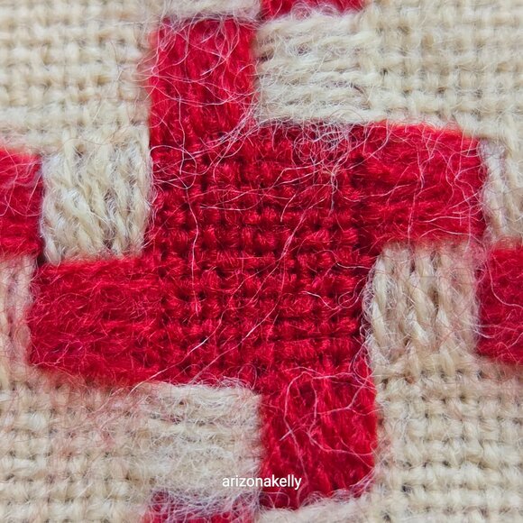 Woven Cashmere Houndstooth Scarf Red Tan White Pink - Picture 8 of 16